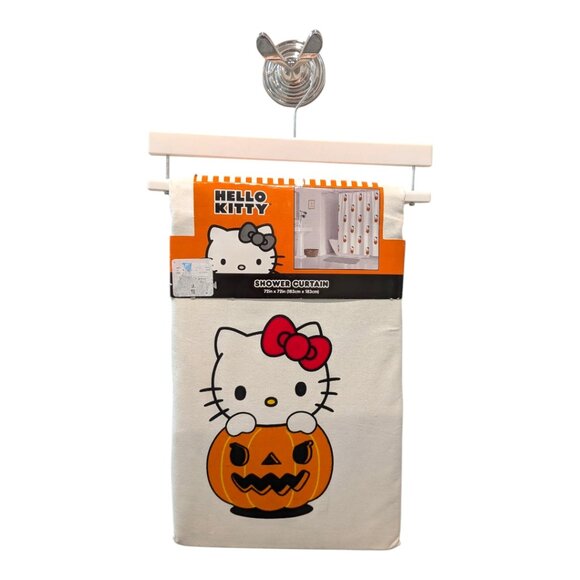 Hello Kitty Halloween Pumpkin Shower Curtain Sanrio 72x72 Holiday Decor NWT - Picture 1 of 4
